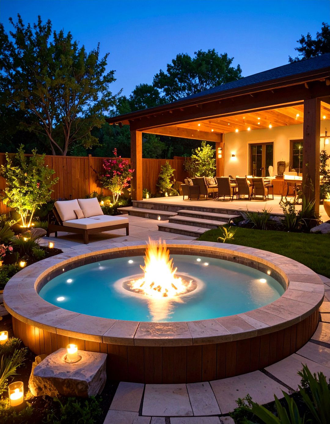 Fire and Water Hot Tub Elements - 24 Hot Tub Landscaping Ideas