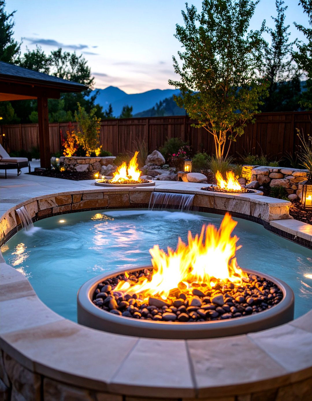 Fire and Water Sunken Spa Combination - 24 Sunken Hot Tub Ideas