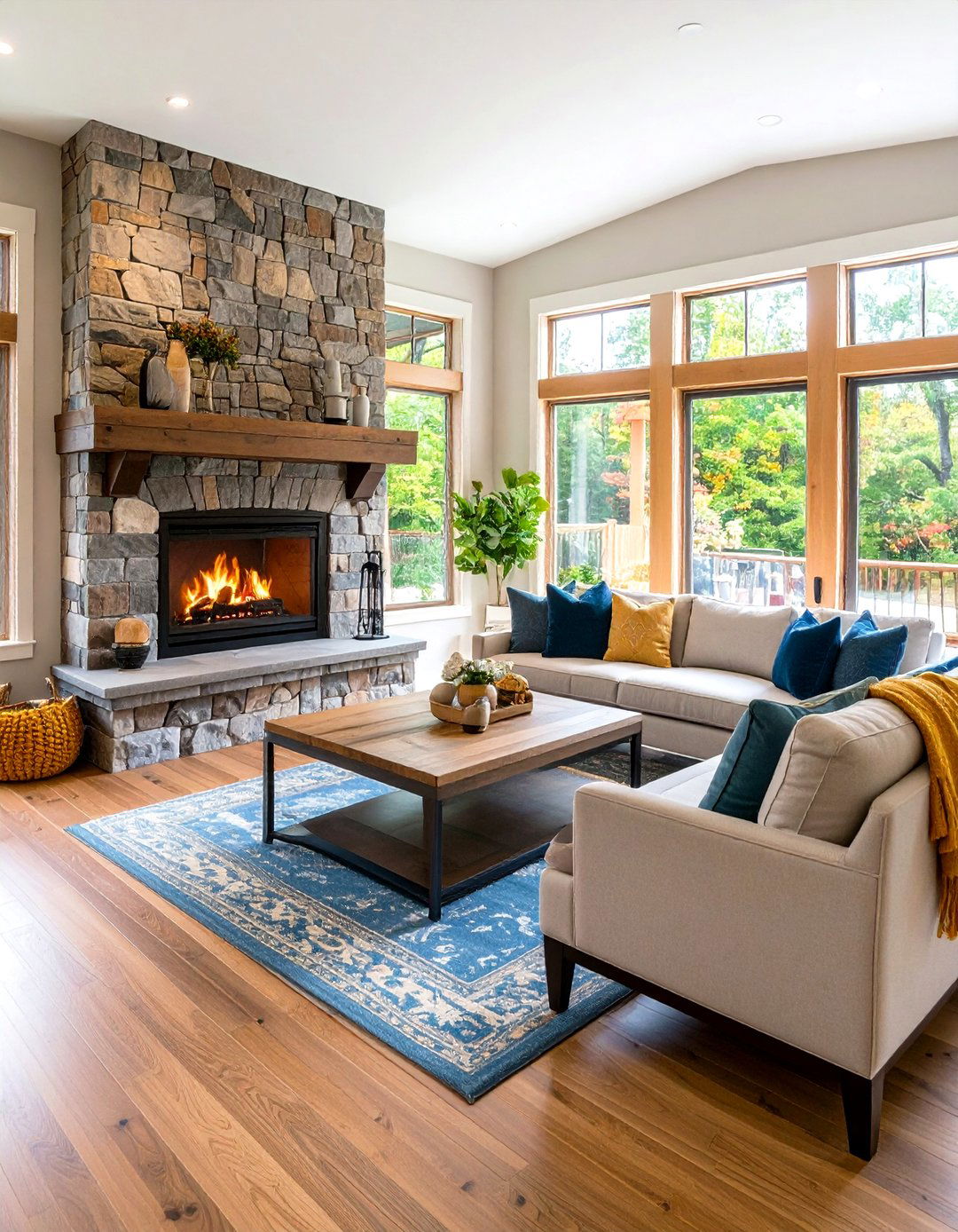 Fireplace Centered Gathering Space - 24 Sunken Living Room Ideas
