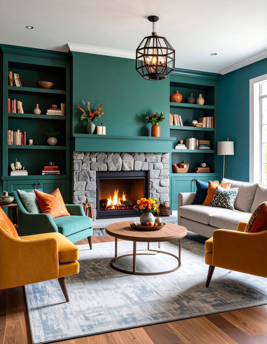 Fireplace Focal Point - 24 Grey and Sage Green Living Room Ideas