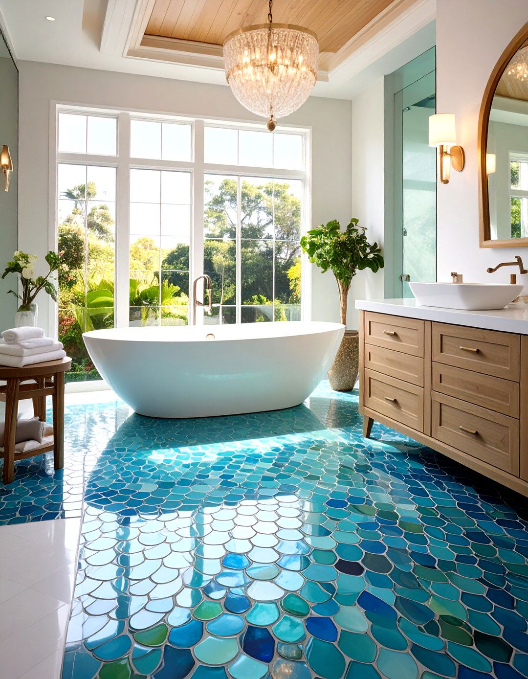 Fish Scale Glass Mosaic Floor Designs - 24 Bathroom Mosaic Floor Tile Ideas