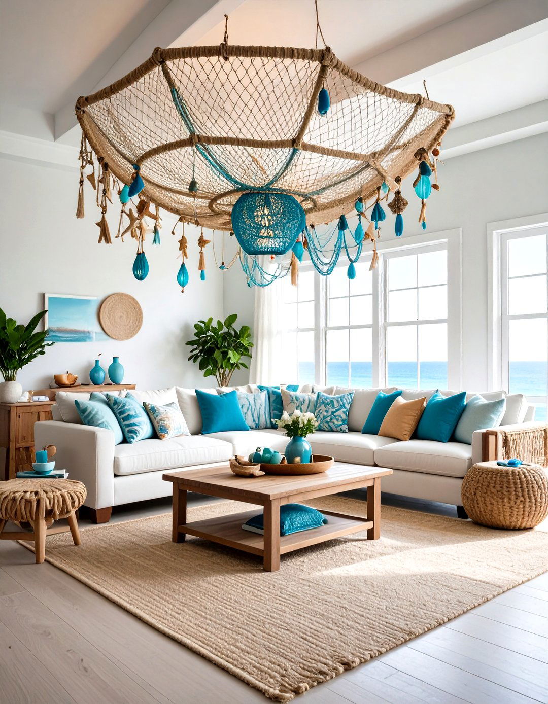 Fishermans Net Ceiling Feature - 24 Nautical Decor Ideas