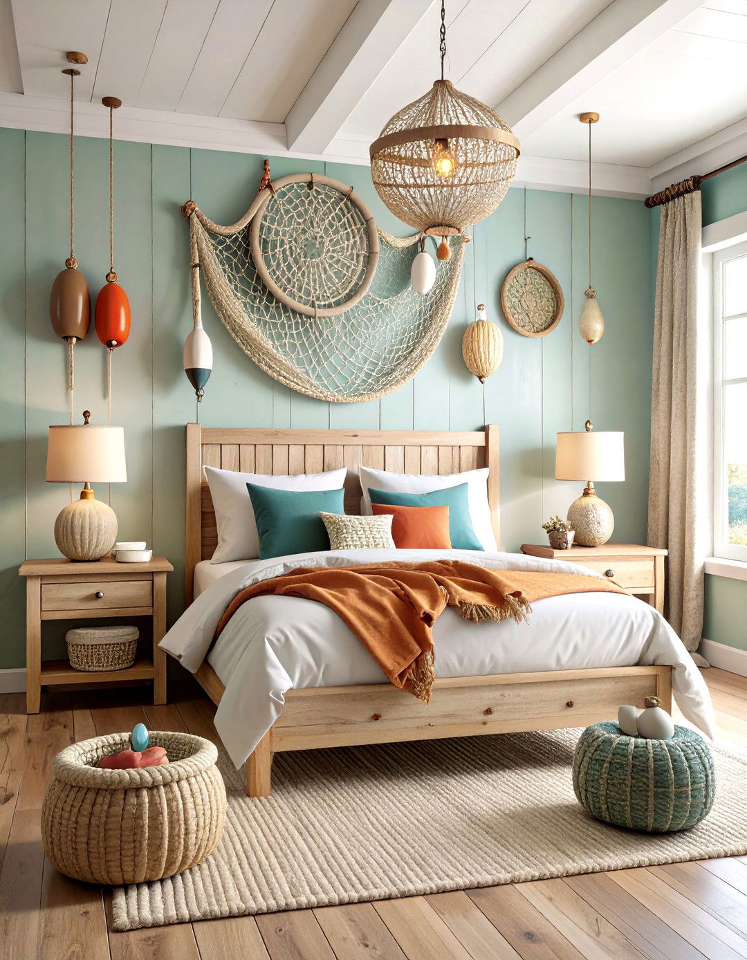 Fishing Net and Buoy Bedroom - 24 Beach Themed Bedroom Ideas