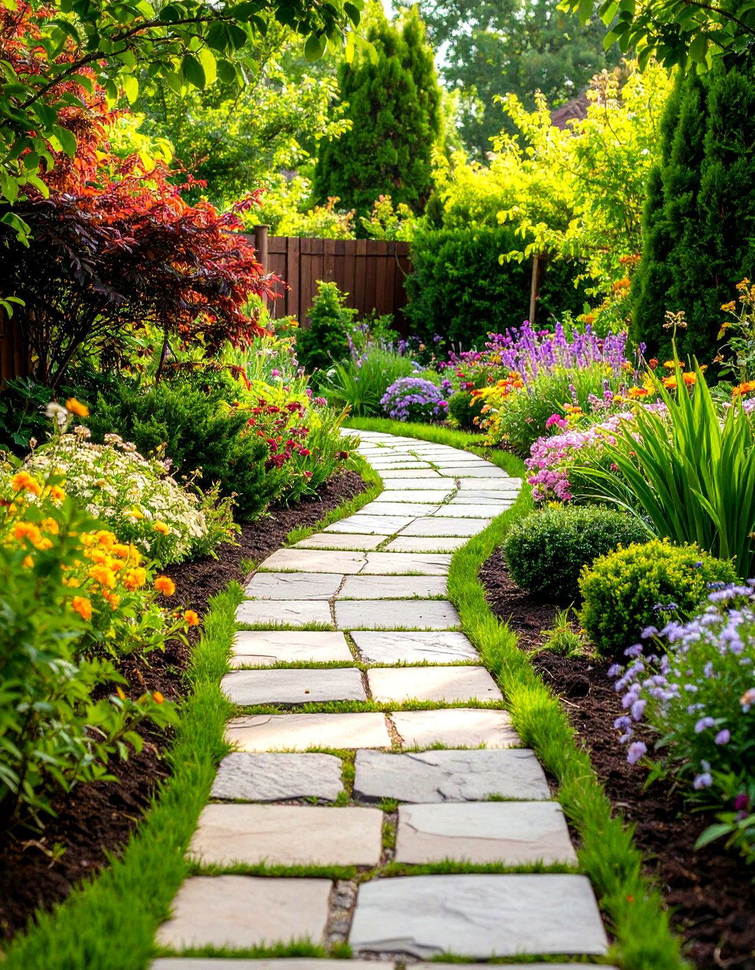 Flagstone Garden Path Between Plantings - 24 Flagstone Walkway Ideas