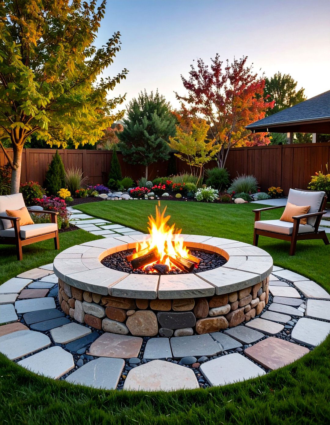 Flagstone Mosaic Pattern Fire Pit - 24 Stone Fire Pit Ideas