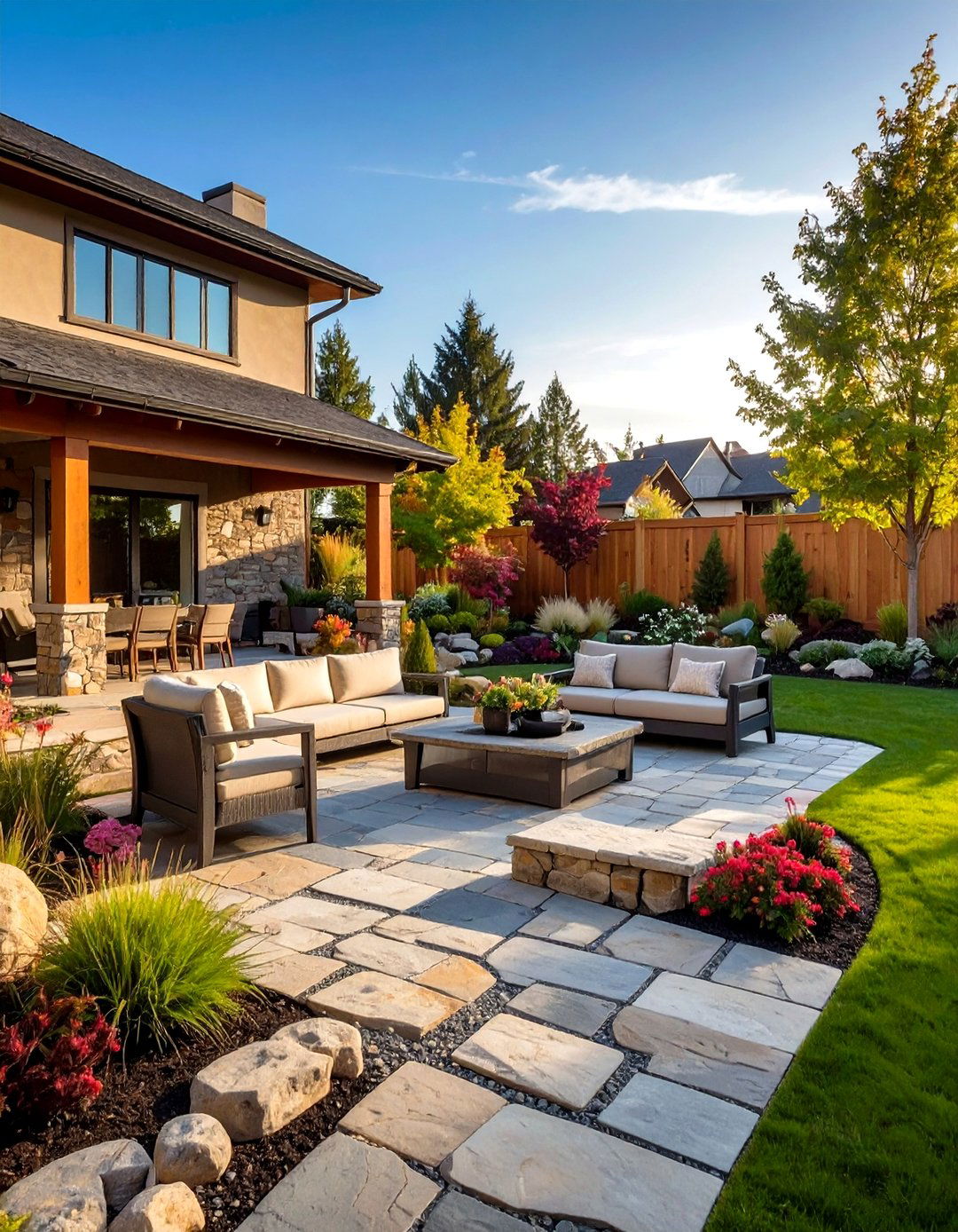 Flagstone Patio Sunken Design - 24 Sunken Patio Ideas