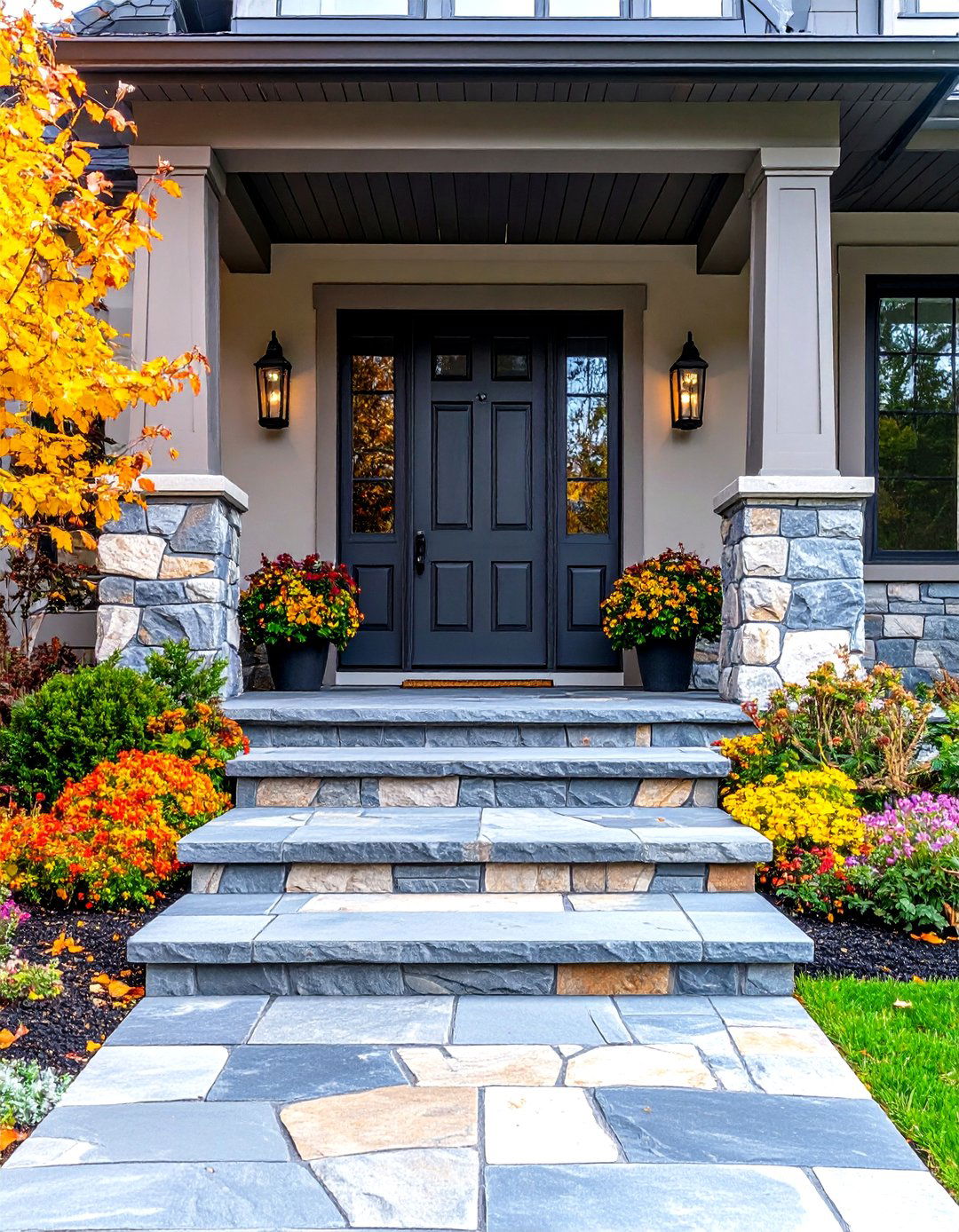Flagstone Pattern Stamped Porch - 24 Concrete Porch Ideas