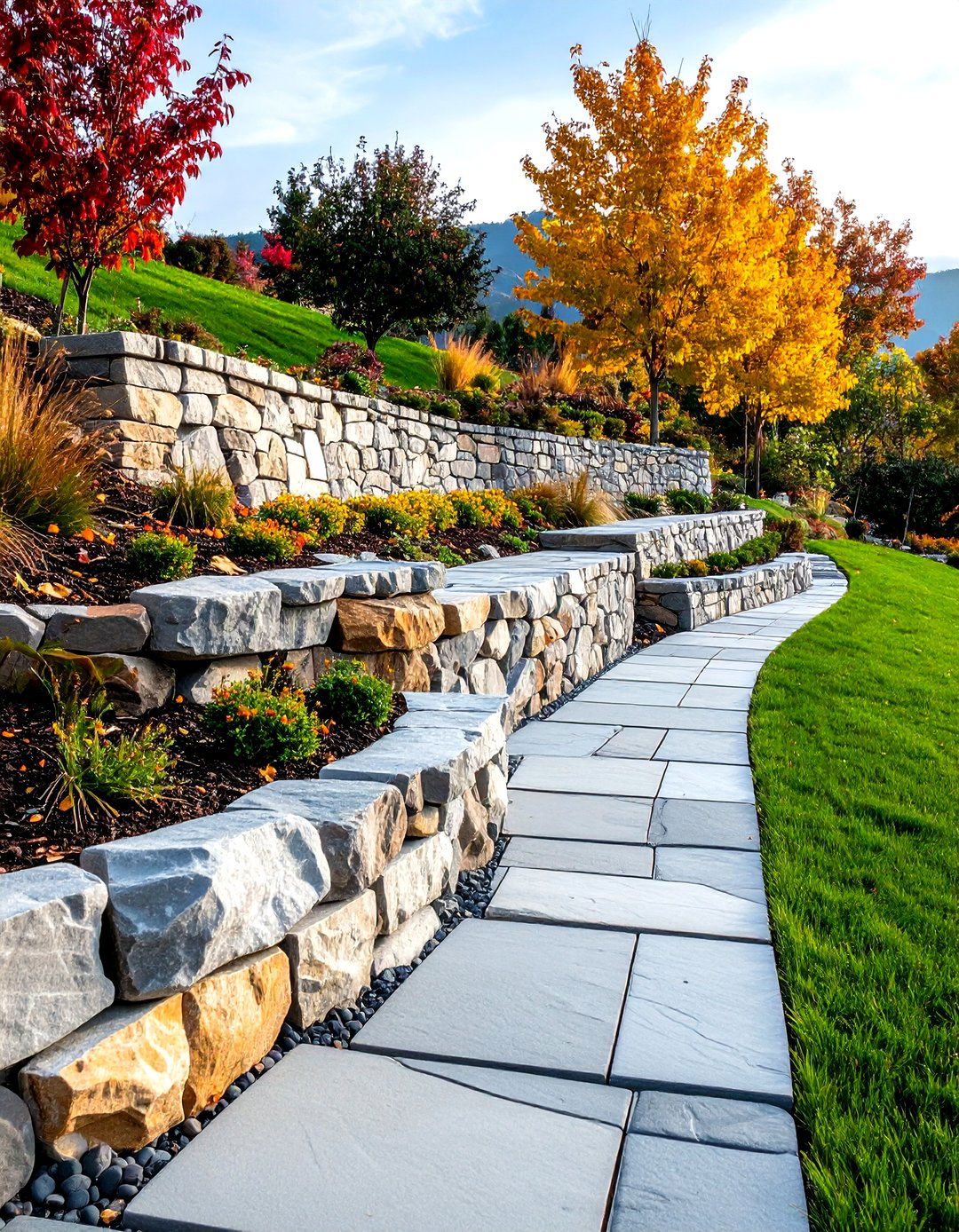 Flagstone Retaining Wall Walkway System - 24 Flagstone Walkway Ideas