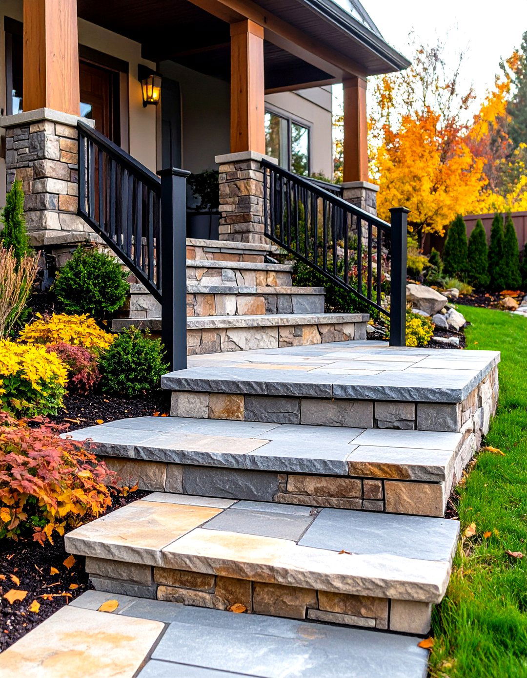 Flagstone Steps and Landing Integration - 24 Flagstone Patio Ideas