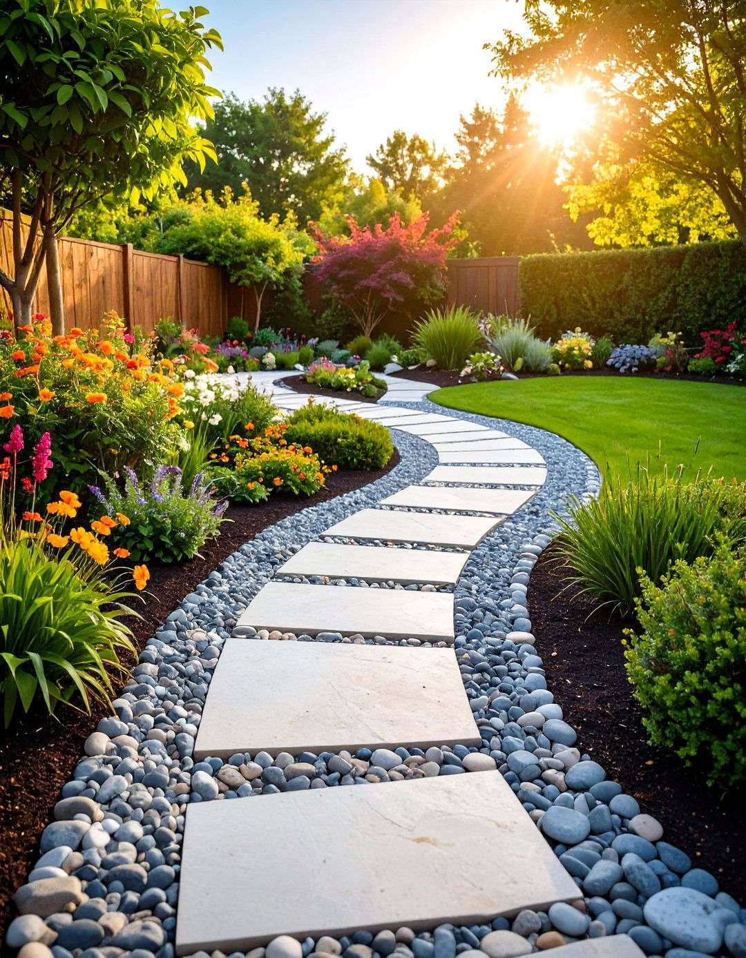Flagstone Walkway with Gravel Accents - 24 Flagstone Walkway Ideas