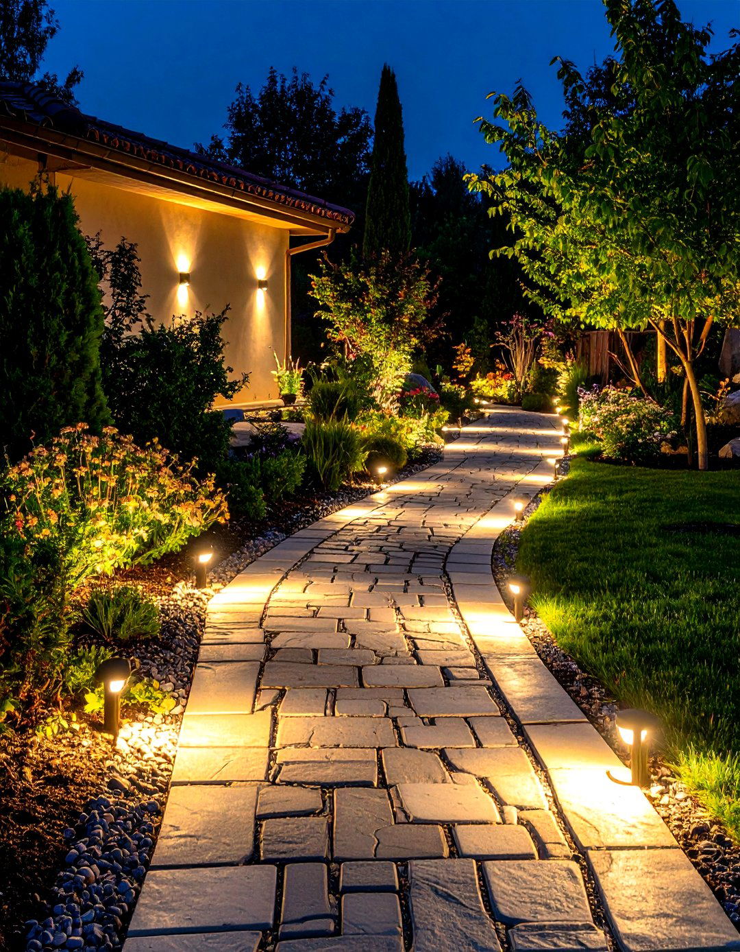 Flagstone Walkway with Integrated Lighting - 24 Flagstone Walkway Ideas