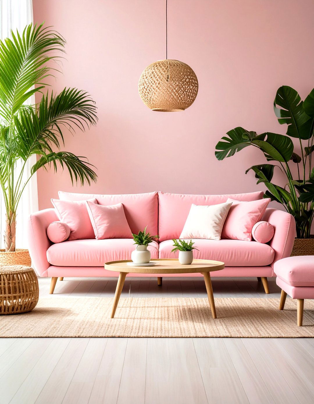 Flamingo Pink Sofa in Tropical Modern Style - 24 Pink Couch Living Room Ideas