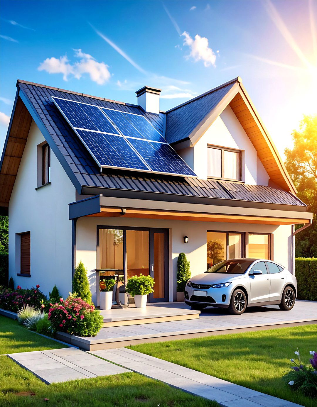 Flat Roof Solar Integration Car Porch Design - 24 Car Porch Design Ideas