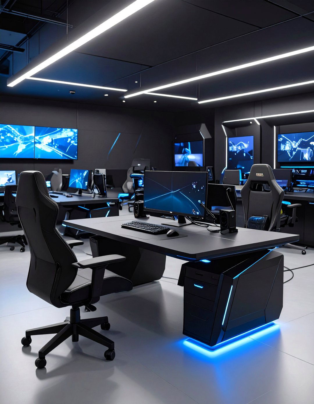 Floating Black Gaming Furniture - 24 Black Gaming Room Ideas