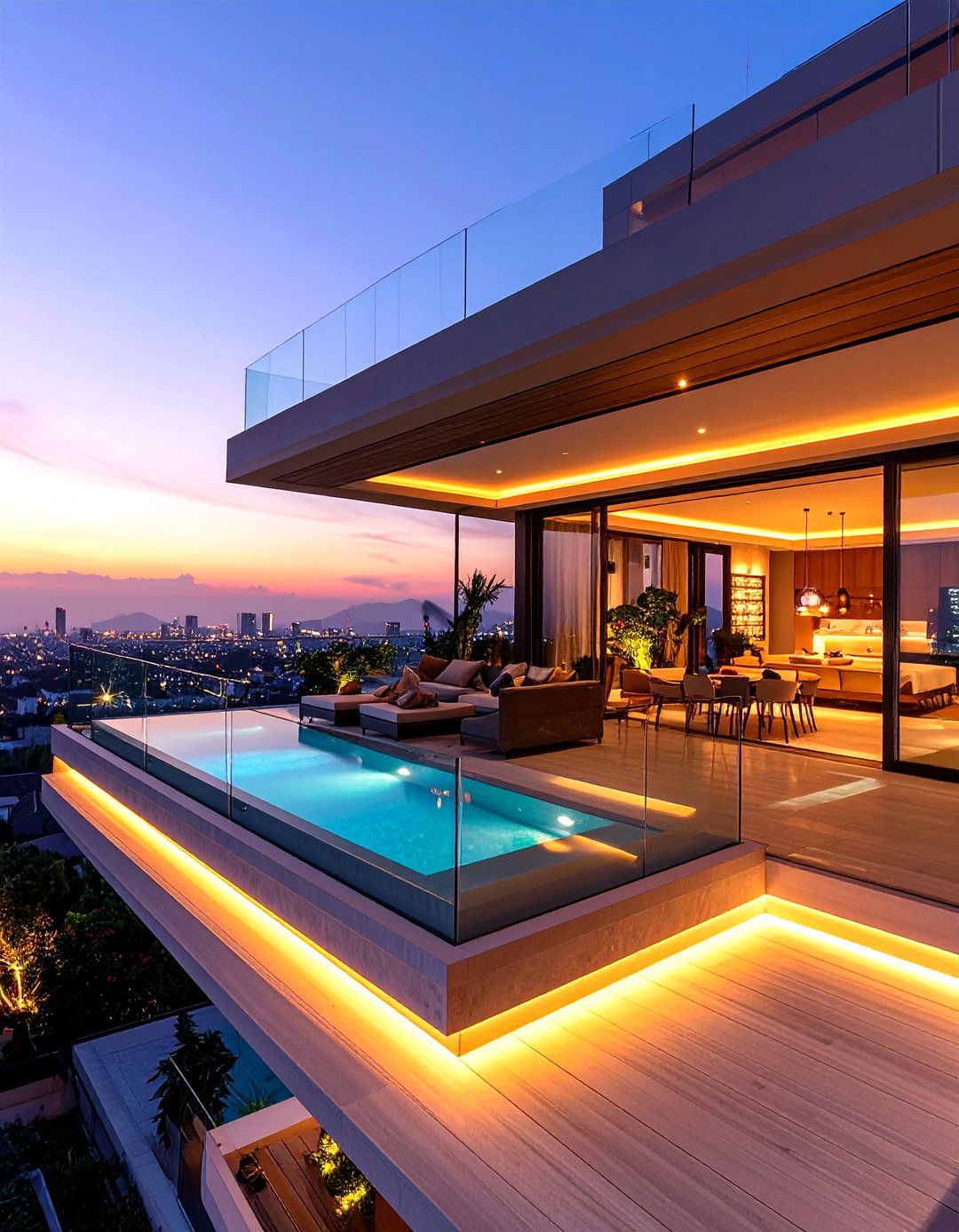 Floating Cantilever Balcony with Ambient Lighting - 24 Cantilever Balcony Ideas