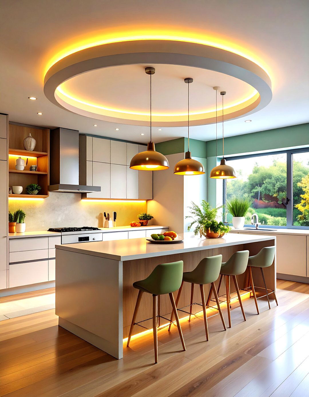 Floating Circle Kitchen Island Ceiling Design - 24 Pop Ceiling Design Ideas
