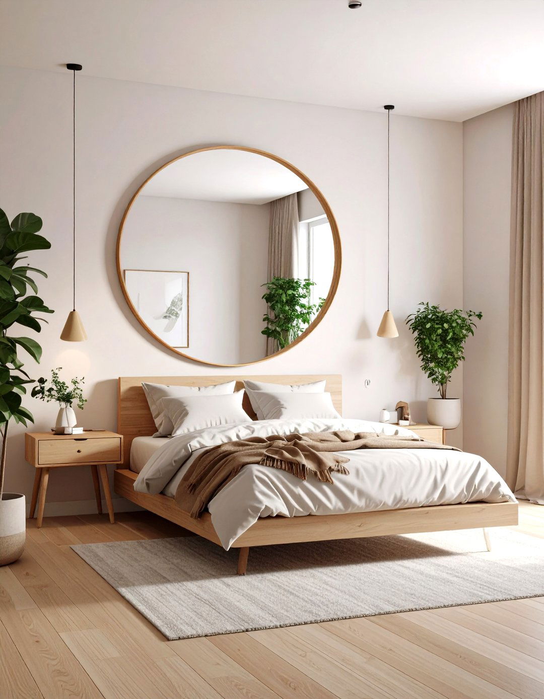 Floating Circular Mirror with Hidden Mounting - 24 Bedroom Mirror Ideas