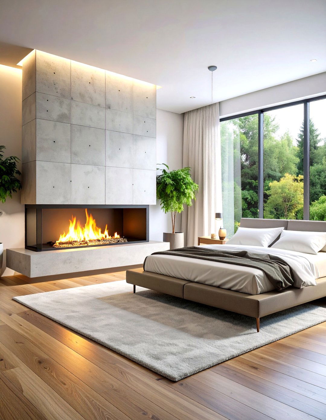 Floating Concrete Fireplace Minimalist Design - 24 Bedroom Fireplace Ideas