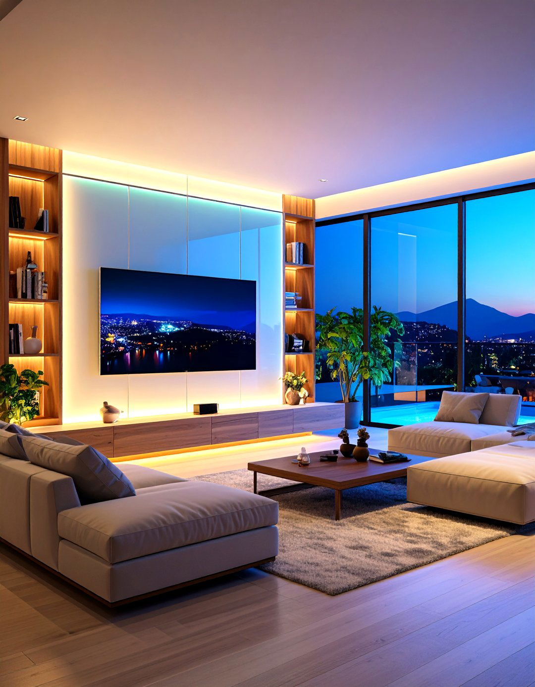 Floating Console with Backlit Panel - 24 Tv Accent Wall Ideas