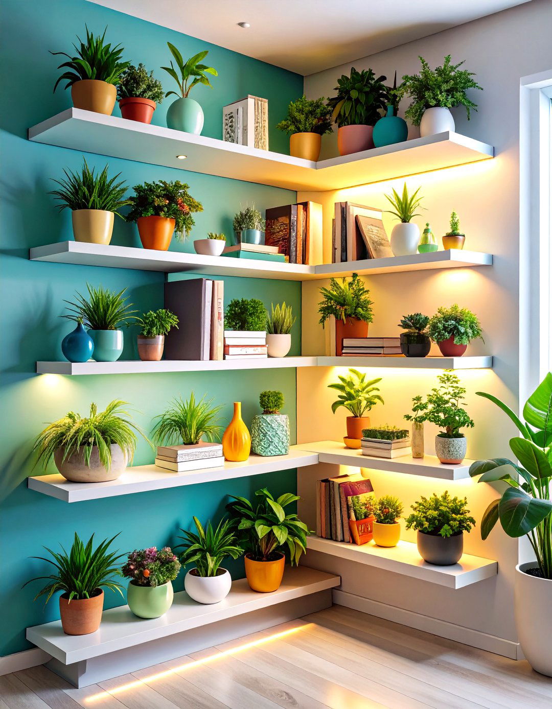 Floating Corner Shelving Arrangement - 24 Blank Wall Ideas