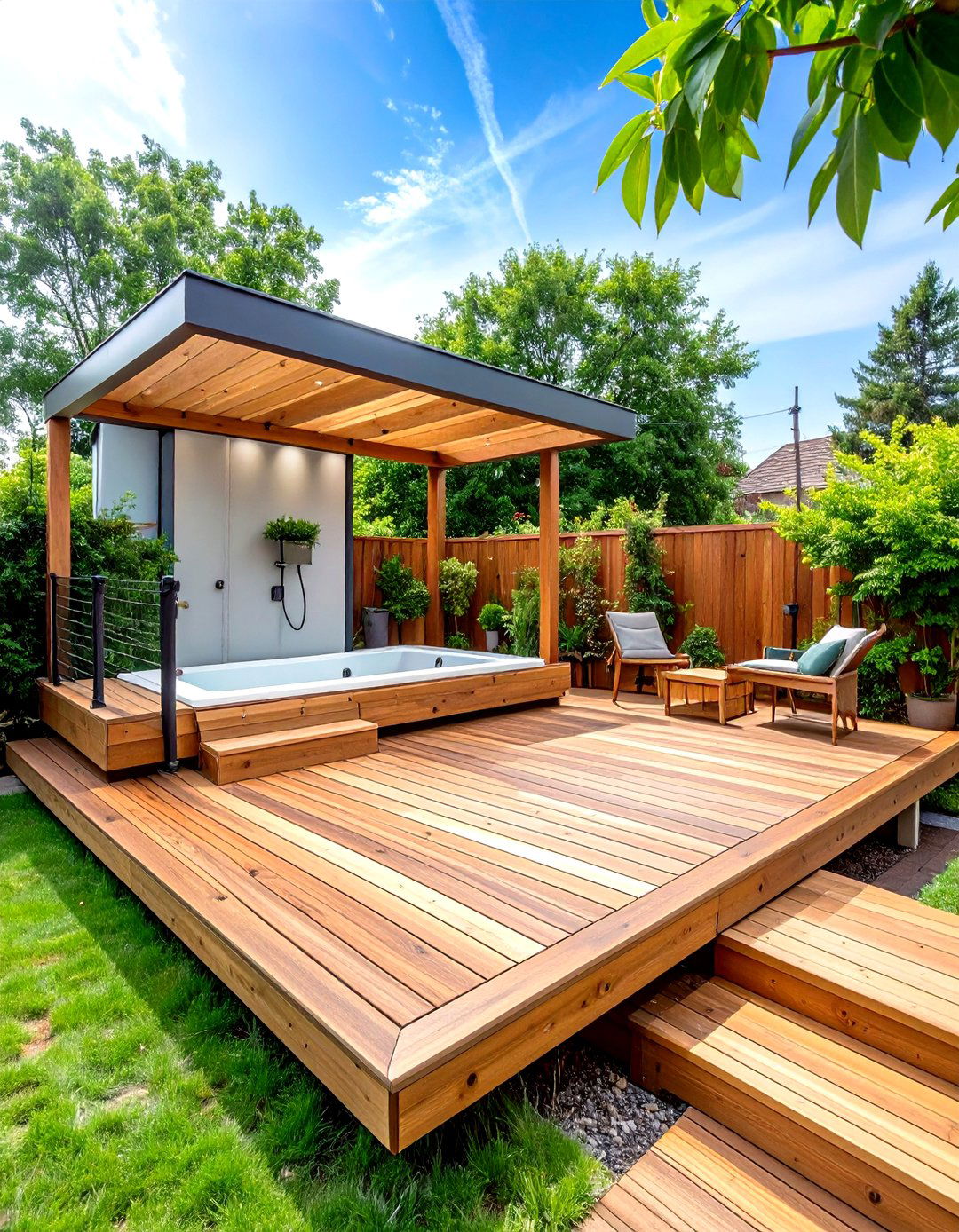 Floating Deck Shower Platform - 24 Rustic Outdoor Bathroom Ideas