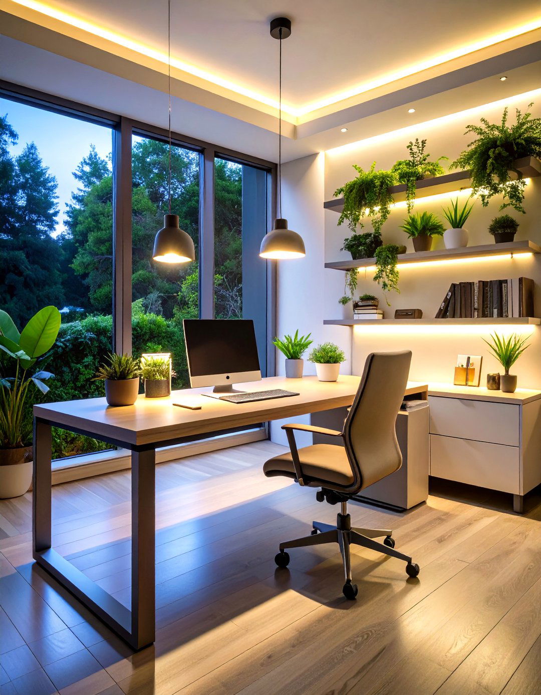 Floating Desk with Built in Lighting - 24 Floating Desk Ideas