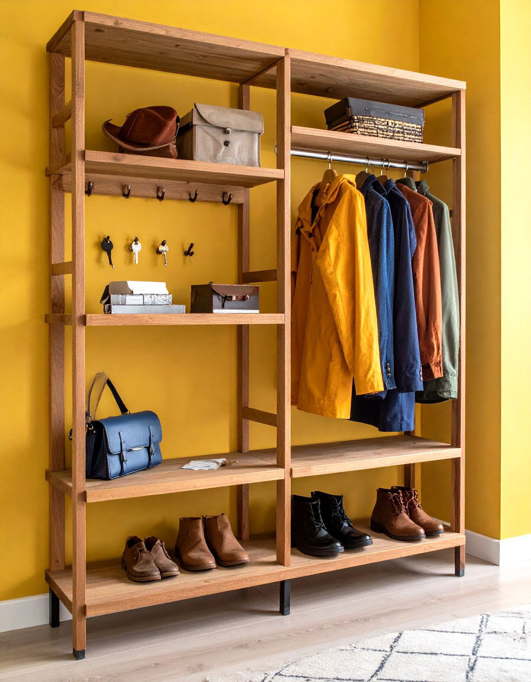 Floating Entryway Shelves with Hooks - 24 Entryway Storage Ideas