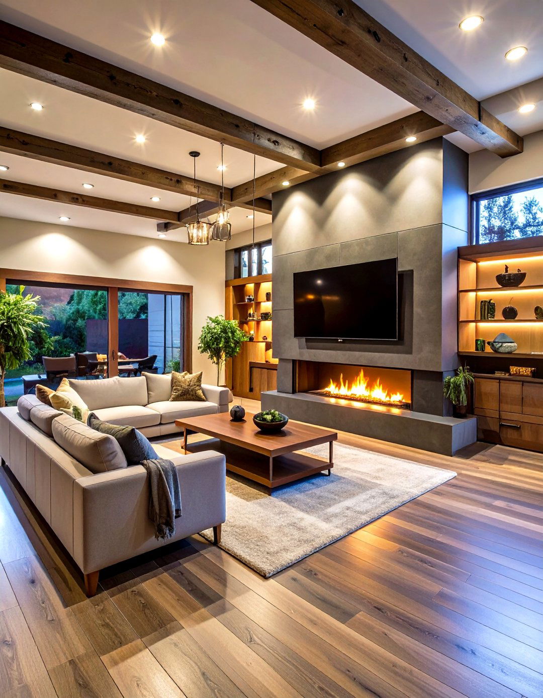 Floating Fireplace with Media Center - 24 Basement Fireplace Ideas