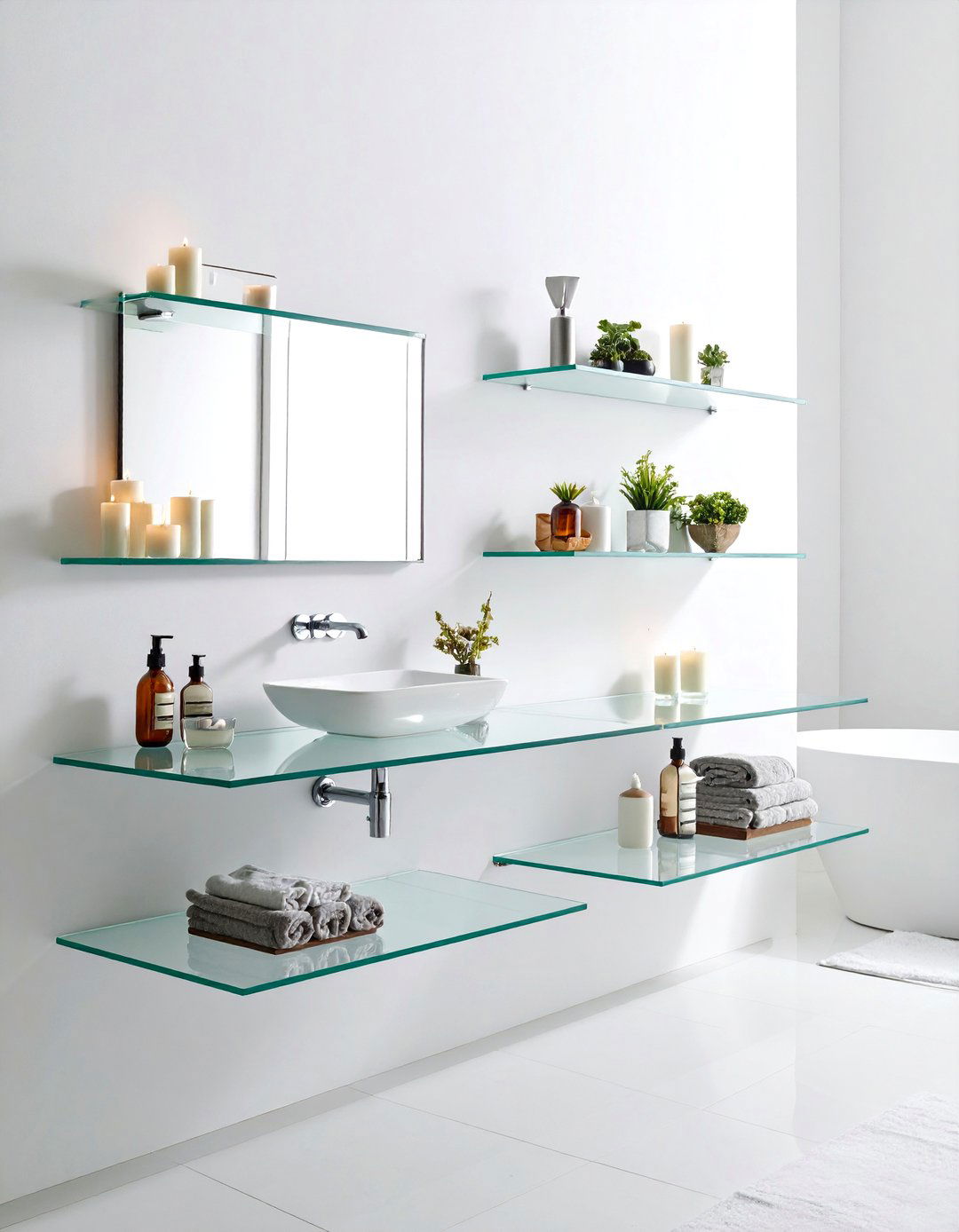 Floating Glass Bathroom Shelves - 24 Bathroom Shelf Ideas
