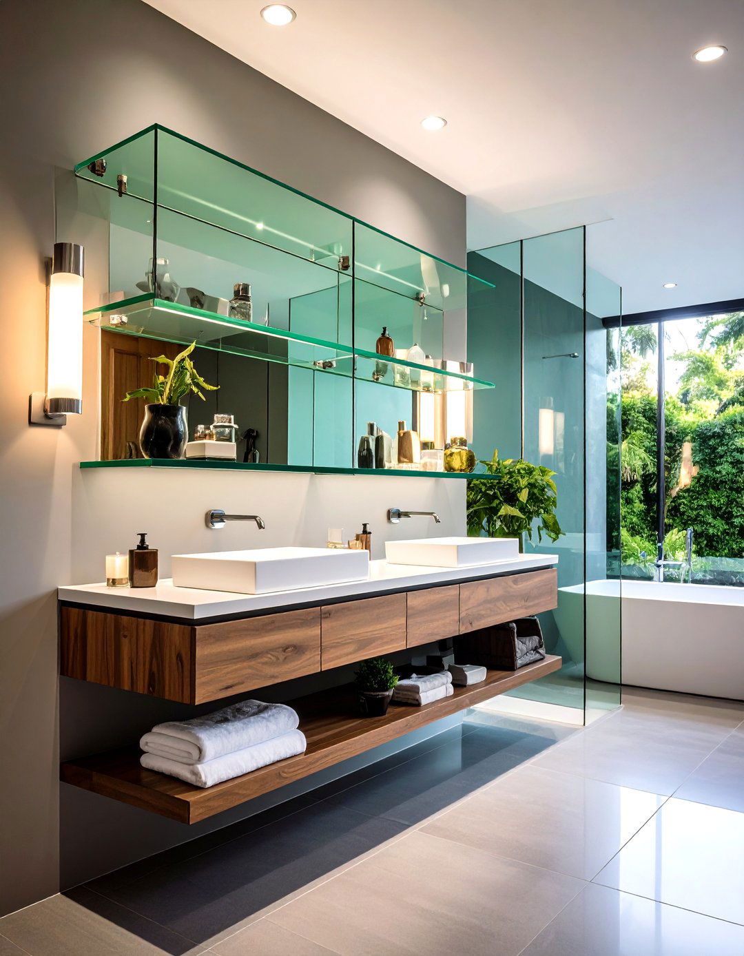 Floating Glass Display Shelves - 24 Bathroom Towel Rack Ideas