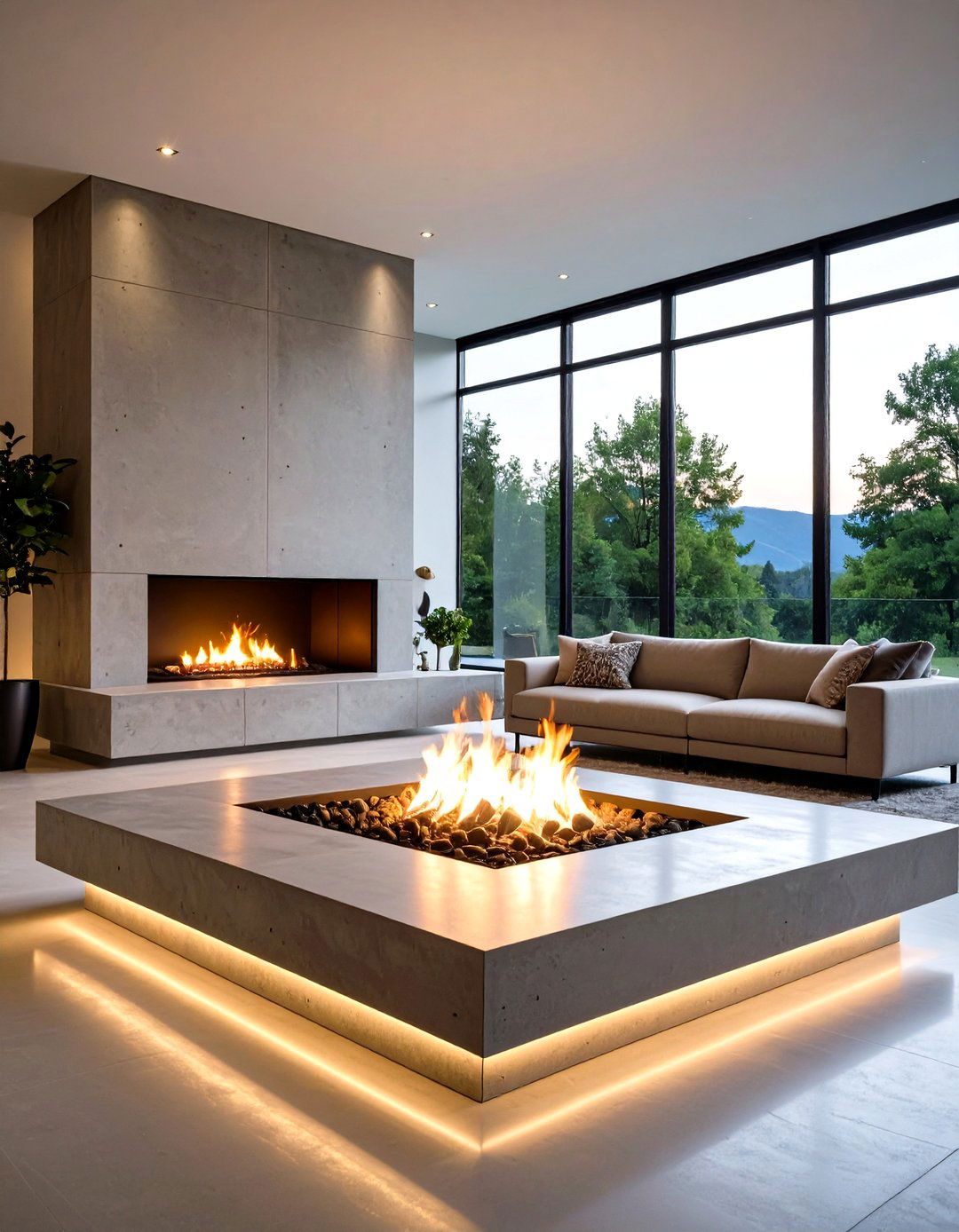 Floating Hearth Backlighting - 24 Fireplace Lighting Ideas