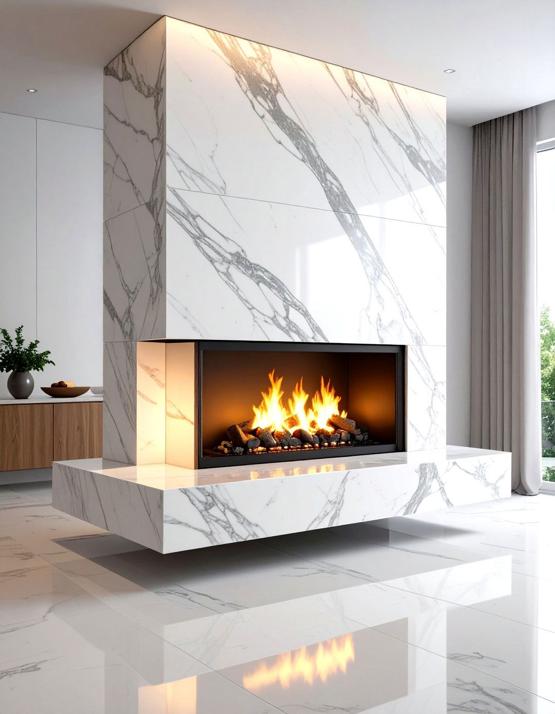 Floating Hearth Design - 24 Marble Fireplace Ideas