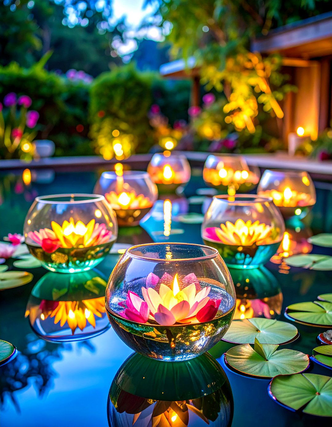Floating Lantern Water Feature Display - 24 Lantern Centerpiece Ideas