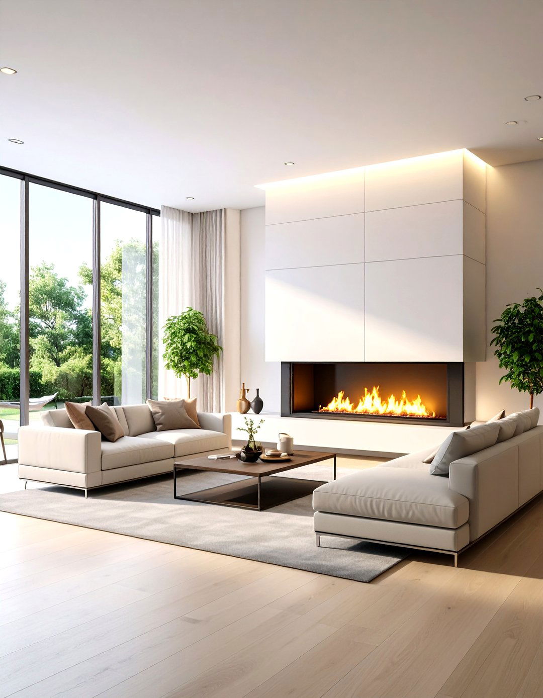 Floating Linear Floor to Ceiling Style - 24 Floor to Ceiling Fireplace Ideas