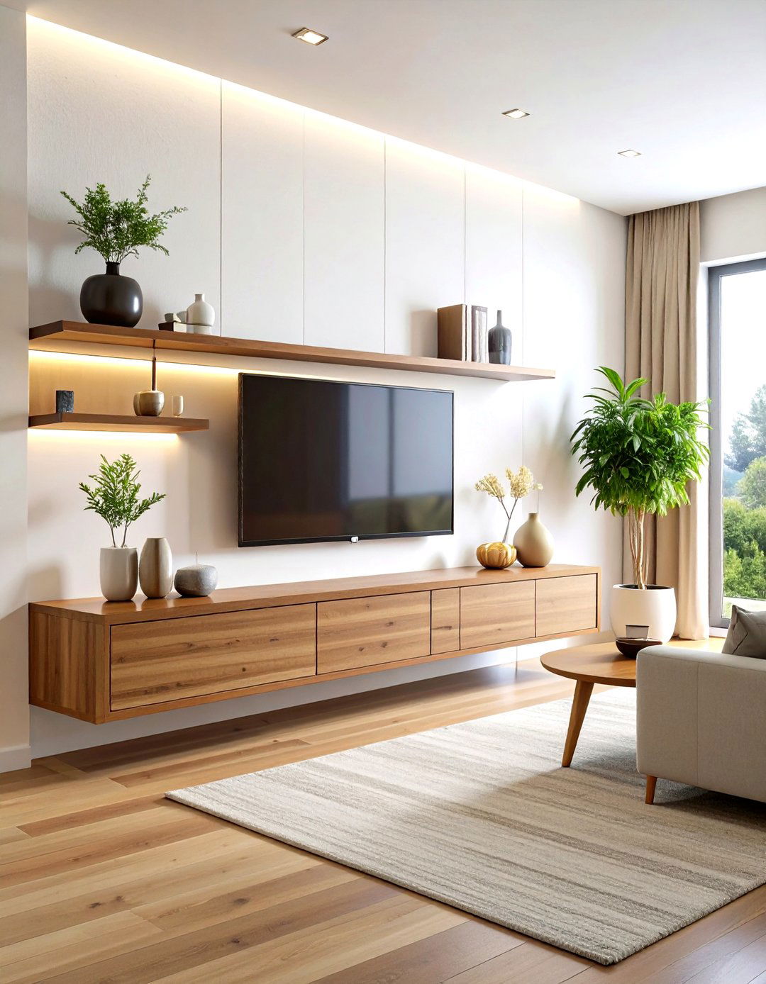 Floating Media Console Design - 24 Tv Room Ideas