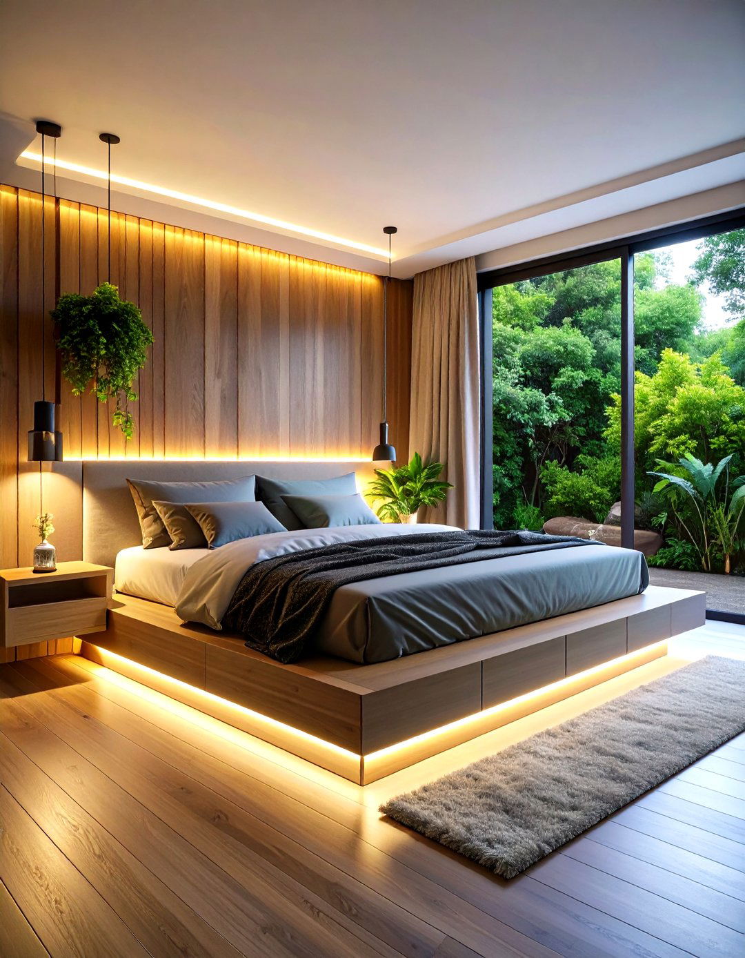 Floating Platform Bed Nook with LED Lighting - 24 Bed Nook Ideas