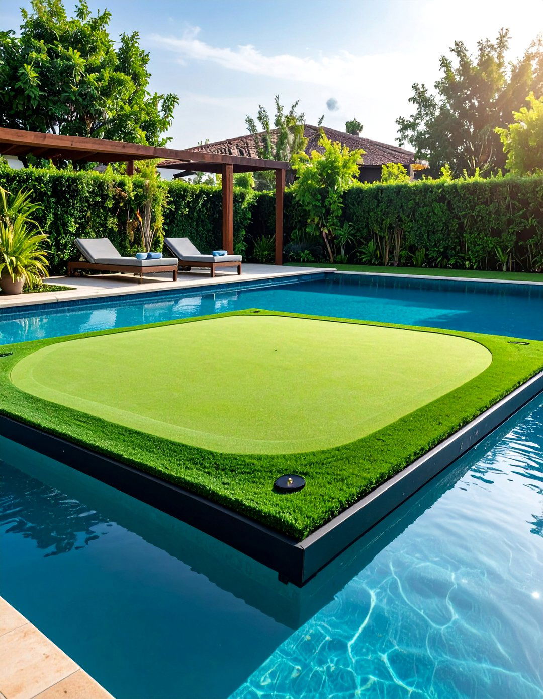 Floating Putting Green for Pool Areas - 24 Backyard Putting Green Ideas
