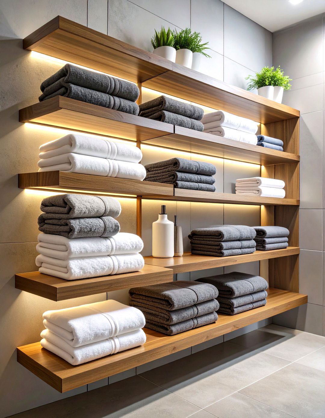 Floating Shelf Towel Display - 24 Towel Storage Ideas