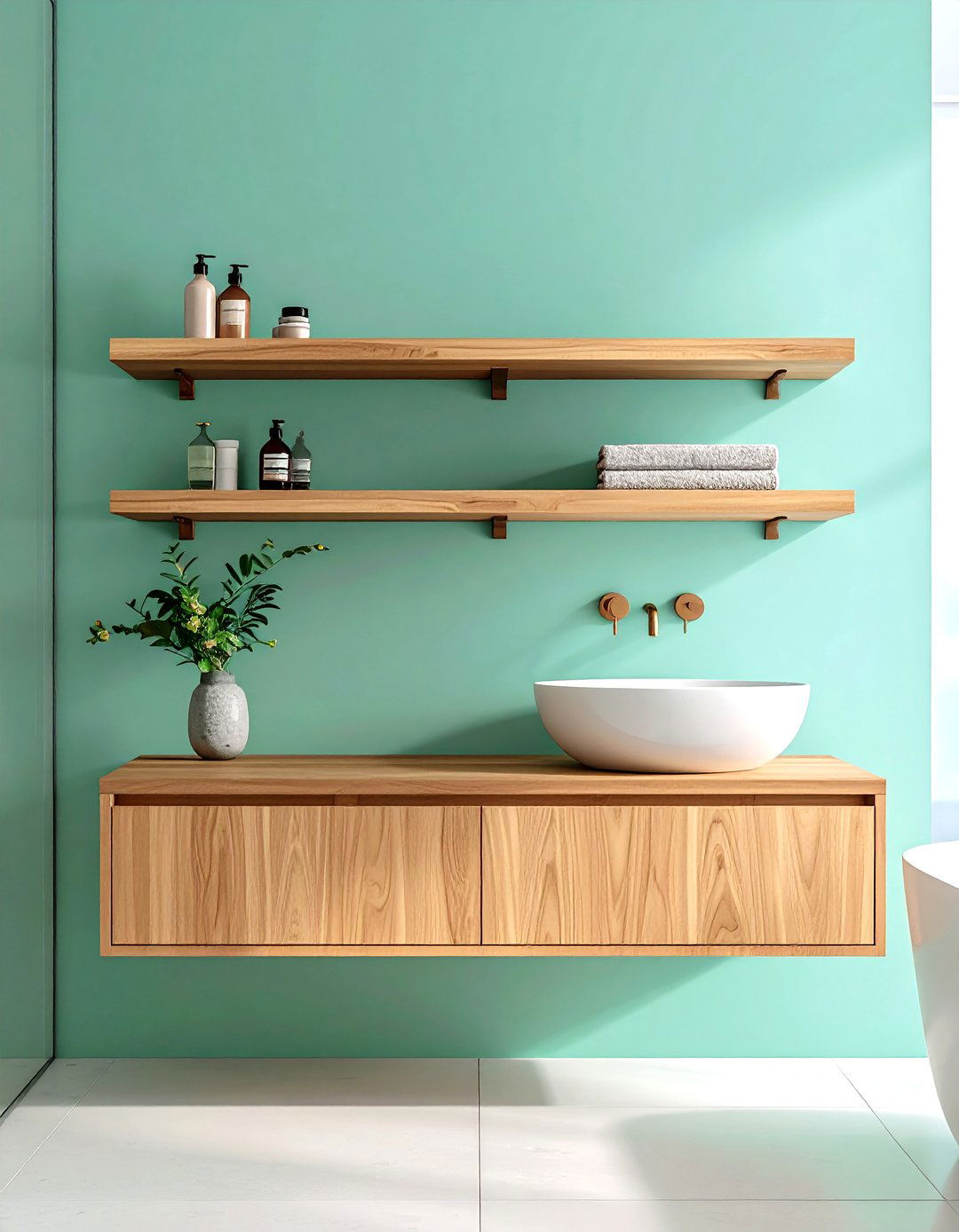 Floating Shelf with Integrated Towel Bar - 24 Bathroom Towel Rack Ideas