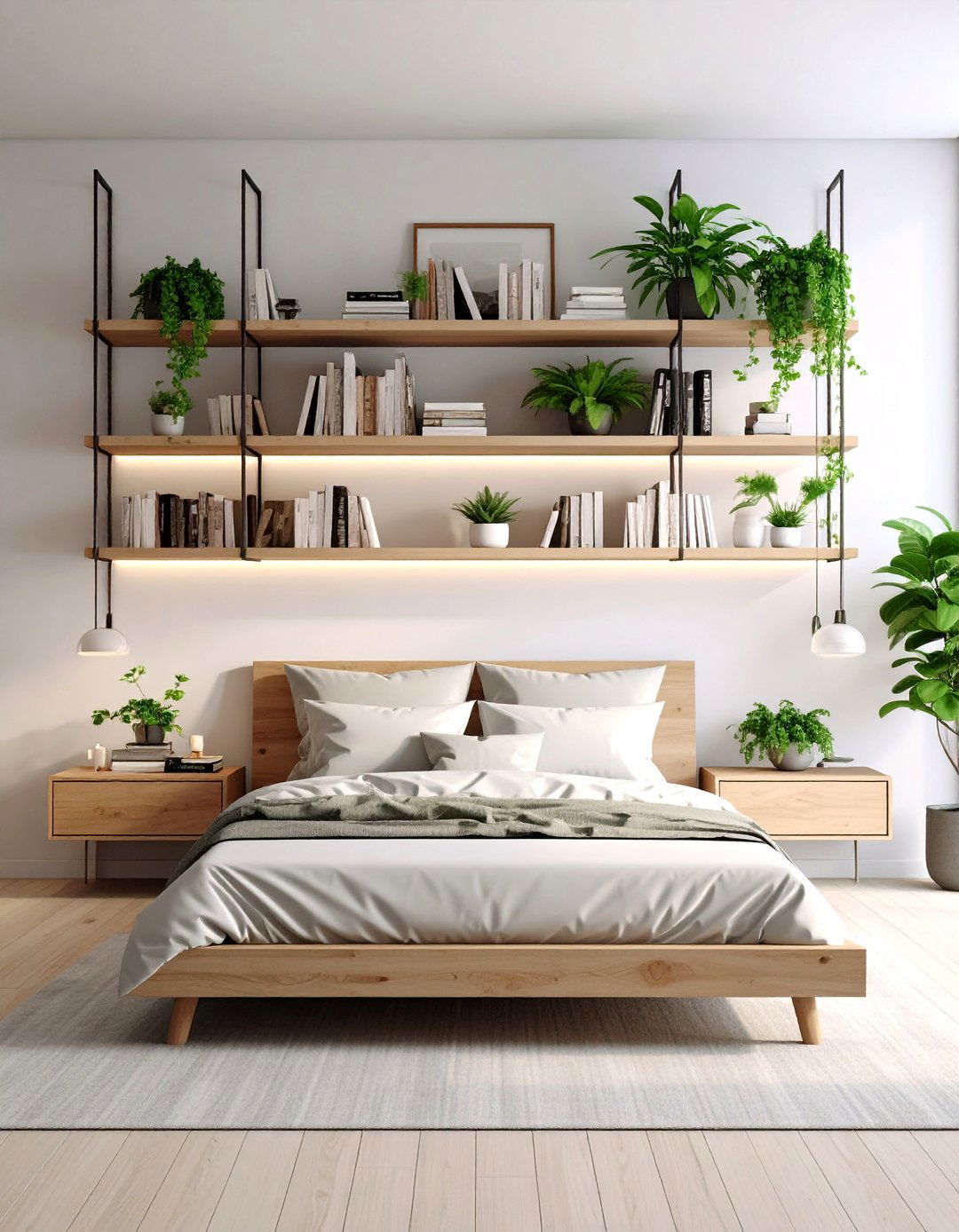 Floating Shelves Above Bed - 24 Bedroom Storage Ideas