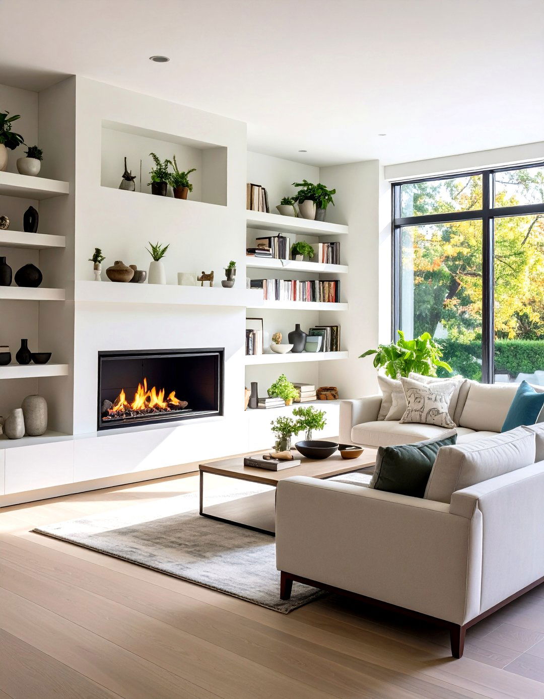 Floating Shelves Contemporary Fireplace Display - 24 Fireplace Accent Wall Ideas