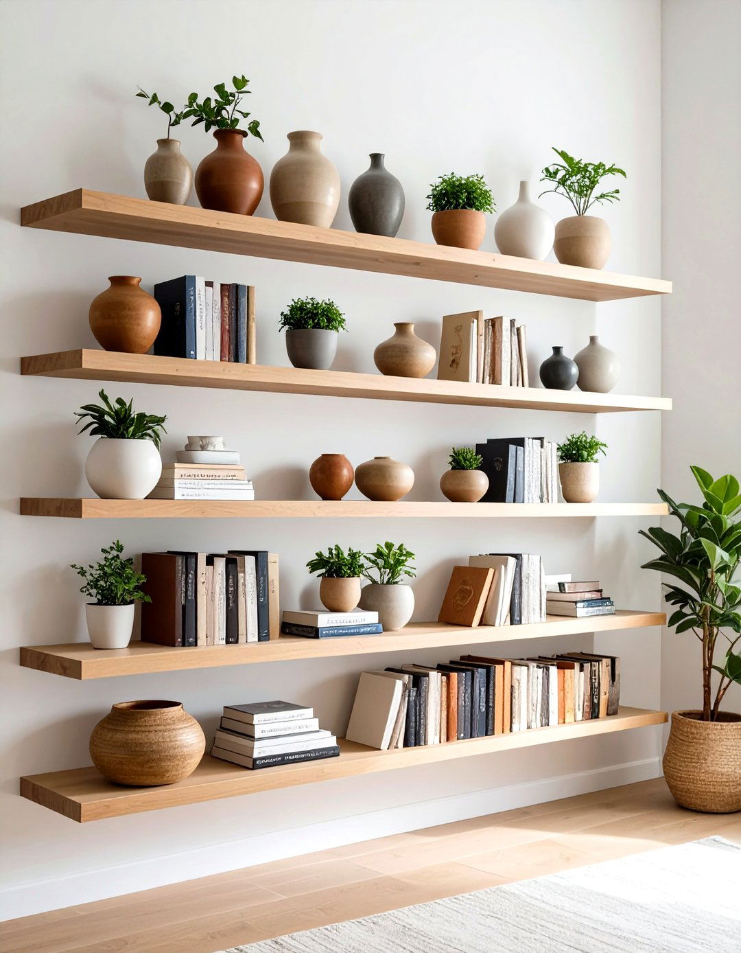 Floating Shelves Display - 24 Japandi Living Room Ideas