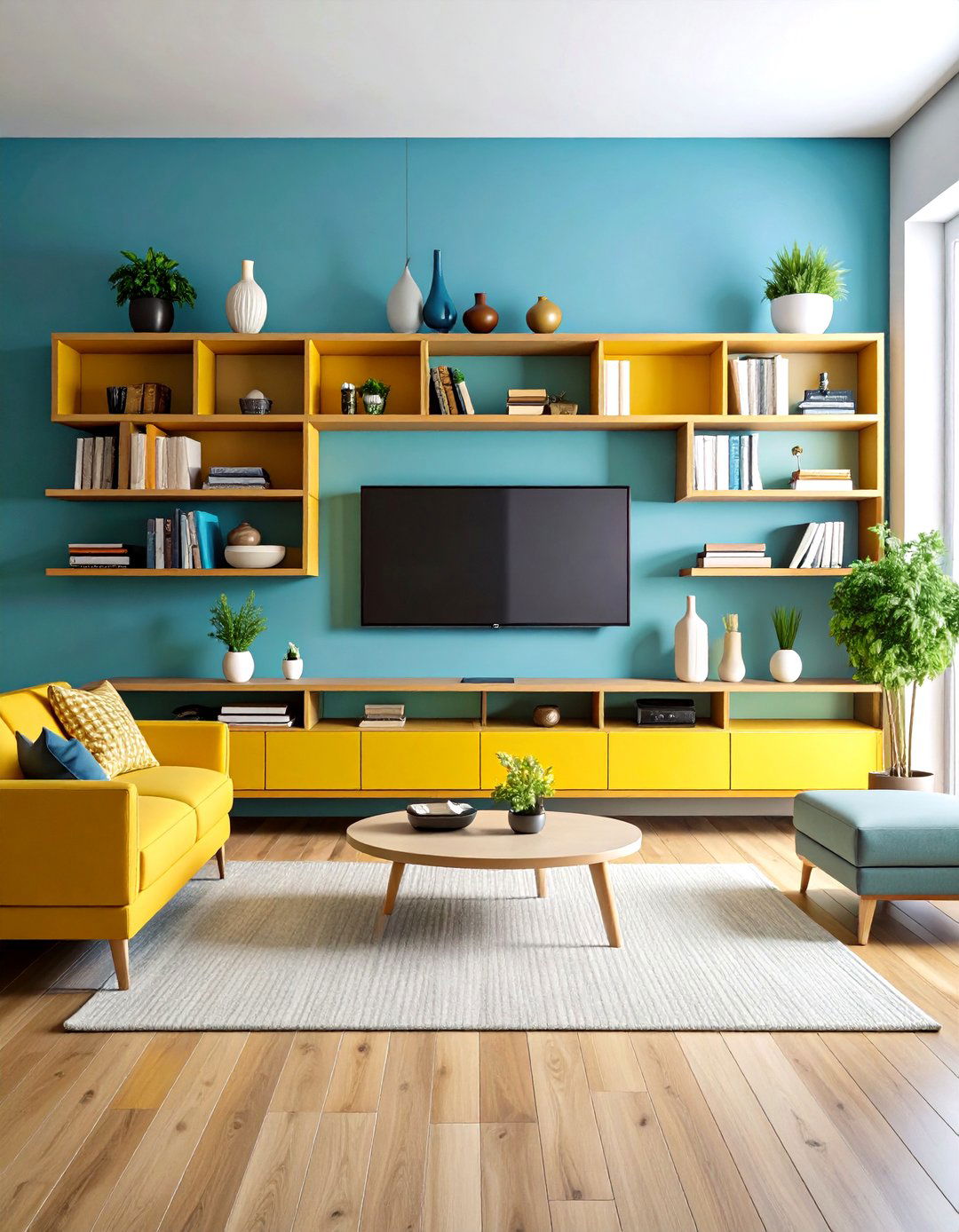 Floating Shelves Surrounding Television