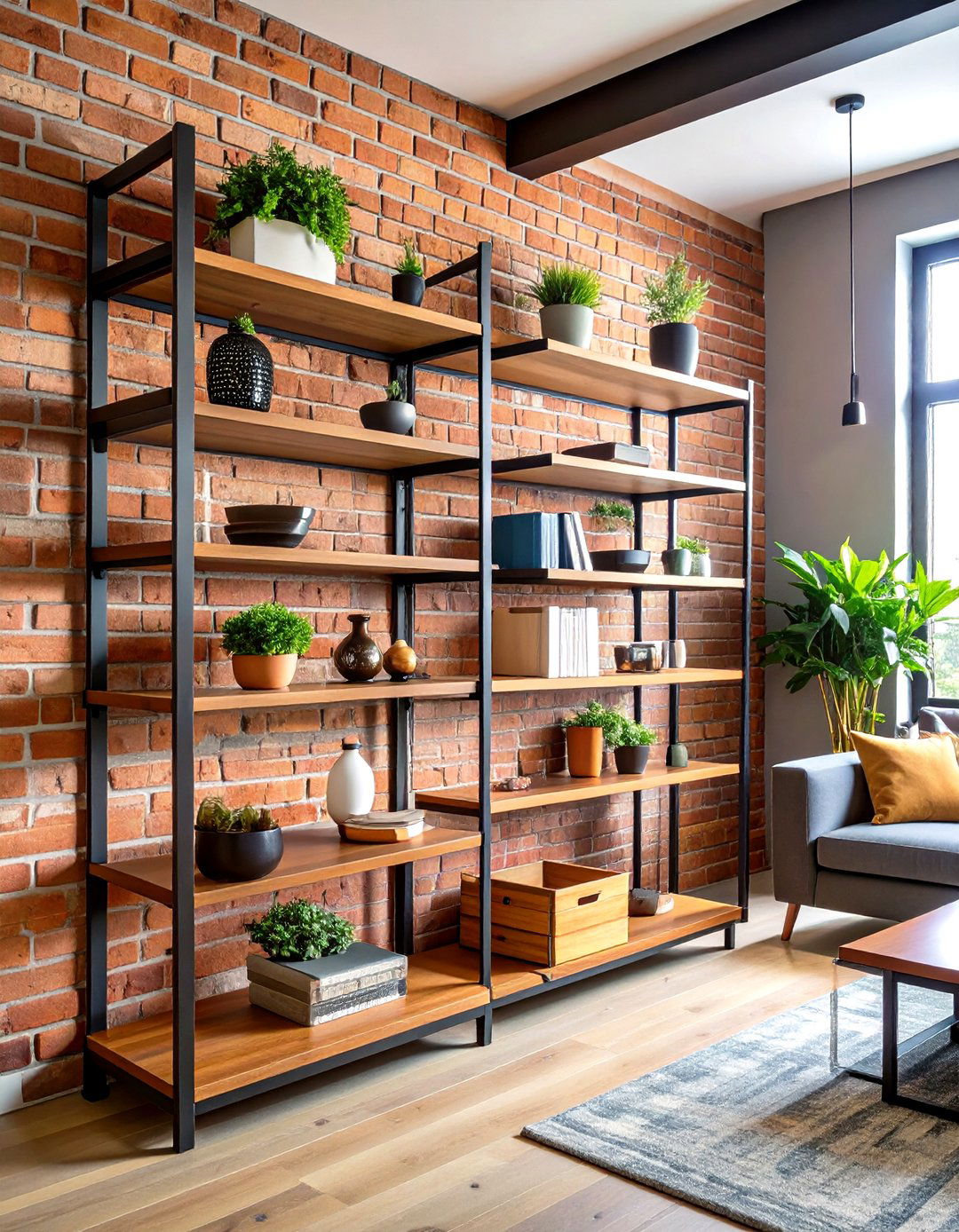 Floating Shelves on Brick Accent Walls - 24 Metro Style Interior Design Ideas