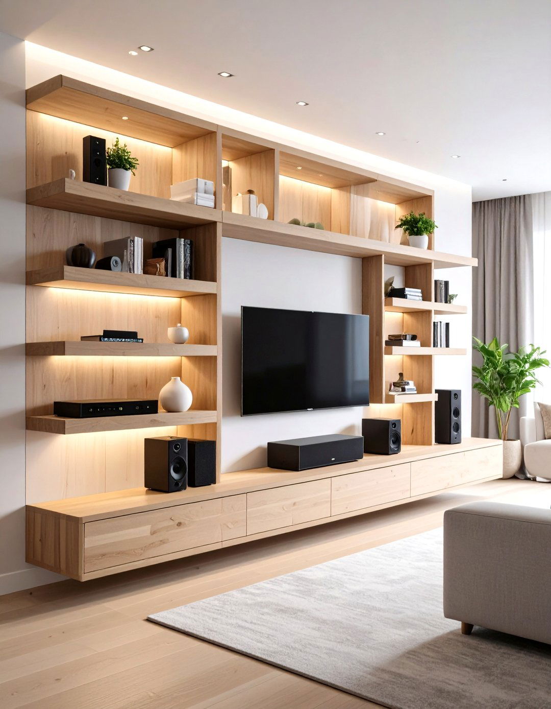Floating Shelves with Built In Bluetooth Speakers - 24 Fireplace Floating Shelves Design Ideas