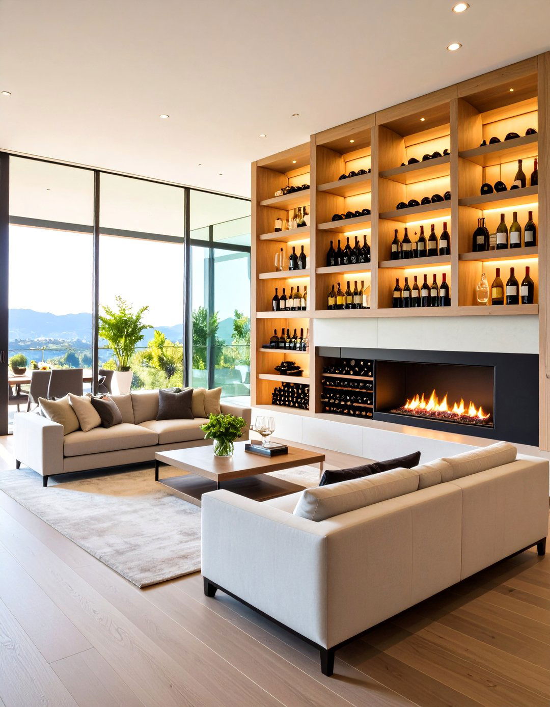 Floating Shelves with Integrated Wine Storage and Glass Holders - 24 Fireplace Floating Shelves Design Ideas
