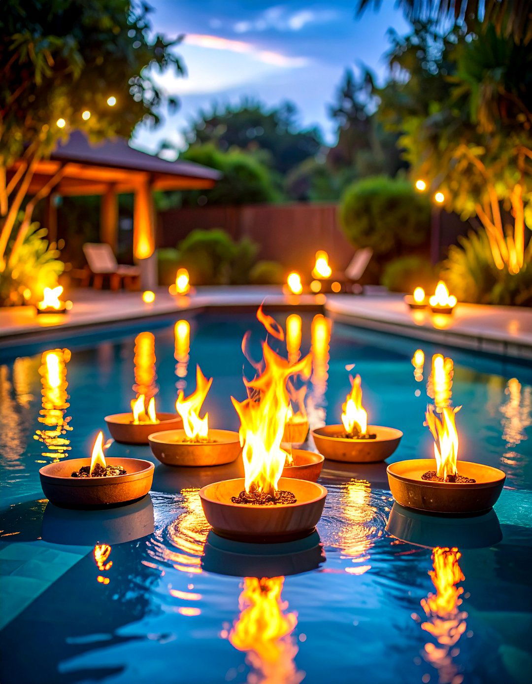 Floating Solar Flame Pool Lighting - 24 Pool Lighting Ideas