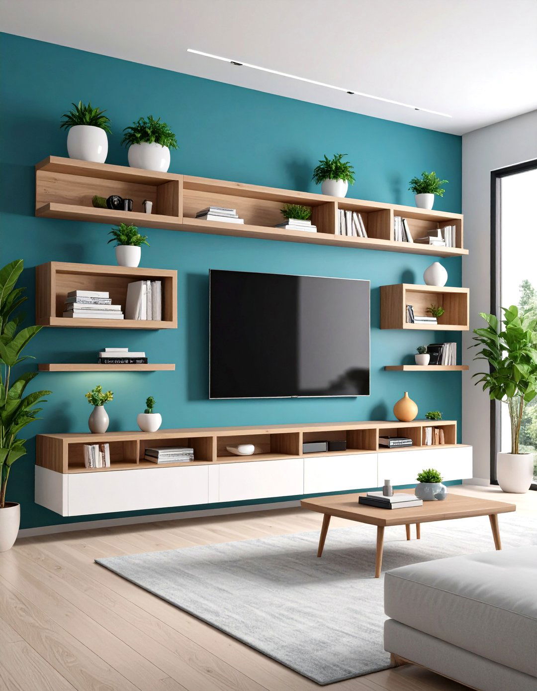 Floating TV Wall with Minimalist Shelving - 24 Tv Wall Ideas