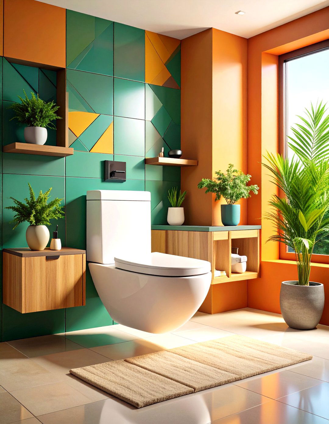Floating Toilet Bathroom with Hidden Tank System - 24 Mid-century Modern Bathroom Ideas