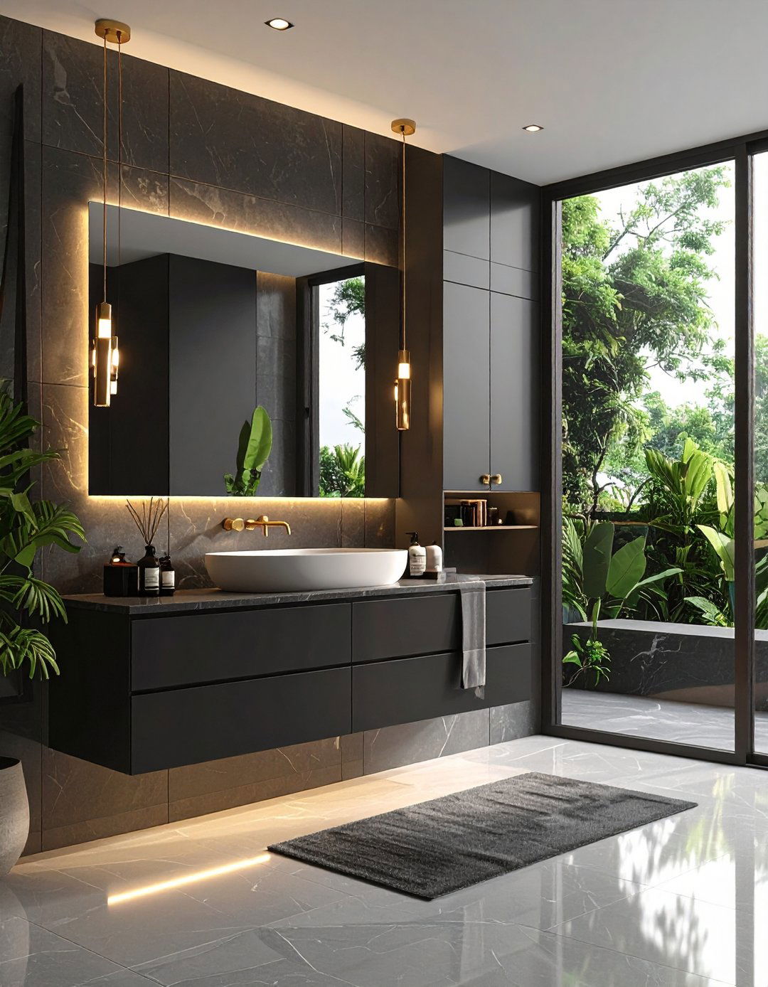 Floating Vanity Modern Elegance - 24 Black and Gold Bathroom Ideas